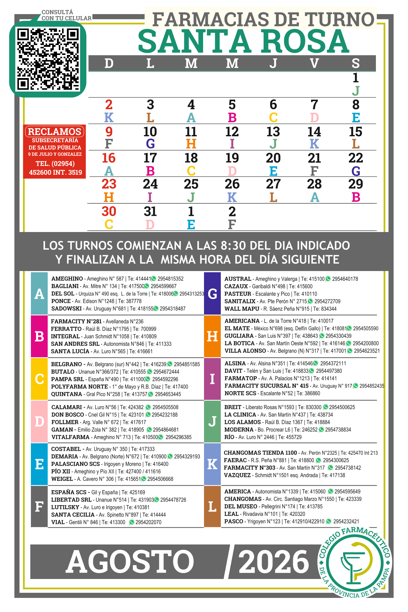 Turnos SANTA ROSA